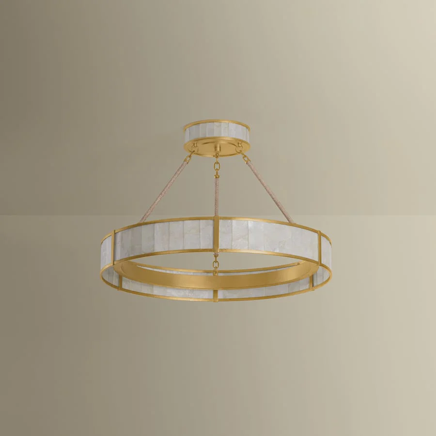 Hudson Valley Lighting Halcott 30" Wide LED Drum Chandelier with Capiz Shell Shade - Image 3
