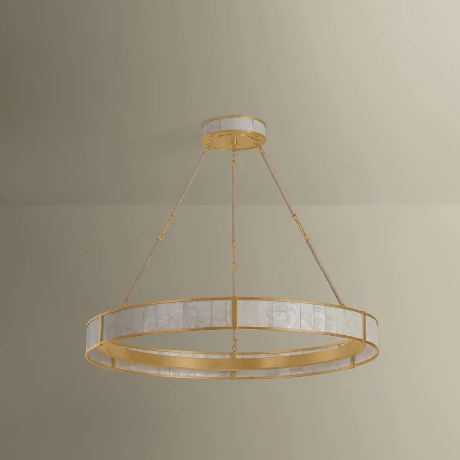 Hudson Valley Lighting Halcott 42" Wide LED Drum Chandelier with Capiz Shell Shade - Image 2