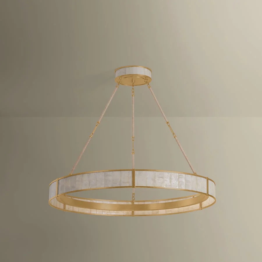 Hudson Valley Lighting Halcott 42" Wide LED Drum Chandelier with Capiz Shell Shade - Image 3