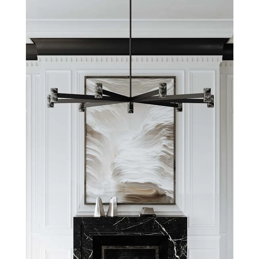Hudson Valley Lighting Predock 9 Light 64" Wide LED Sputnik Chandelier with Neo Madera Marble Shades - Image 2