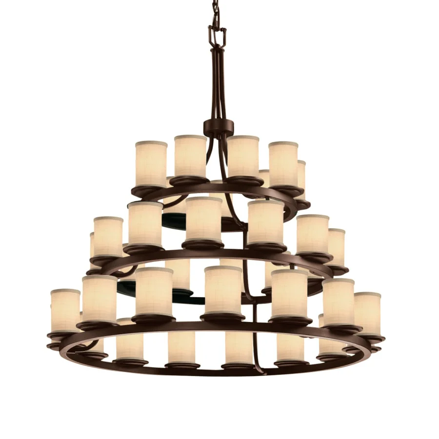 Justice Design Group Textile 36 Light 42" Wide Pillar Candle Style Chandelier with Cream Woven Fabric Shades - Image 1