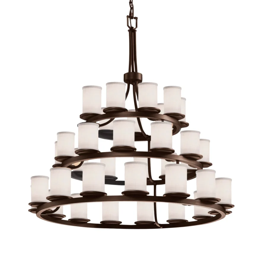 Justice Design Group Textile 36 Light 42" Wide Pillar Candle Style Chandelier with White Fabric Shades - Image 1