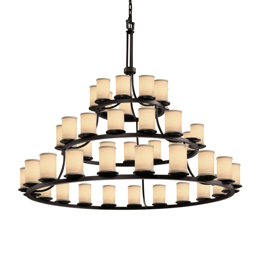 Justice Design Group Textile 45 Light 60" Wide Pillar Candle Style Chandelier with Cream Woven Fabric Shades - Image 1