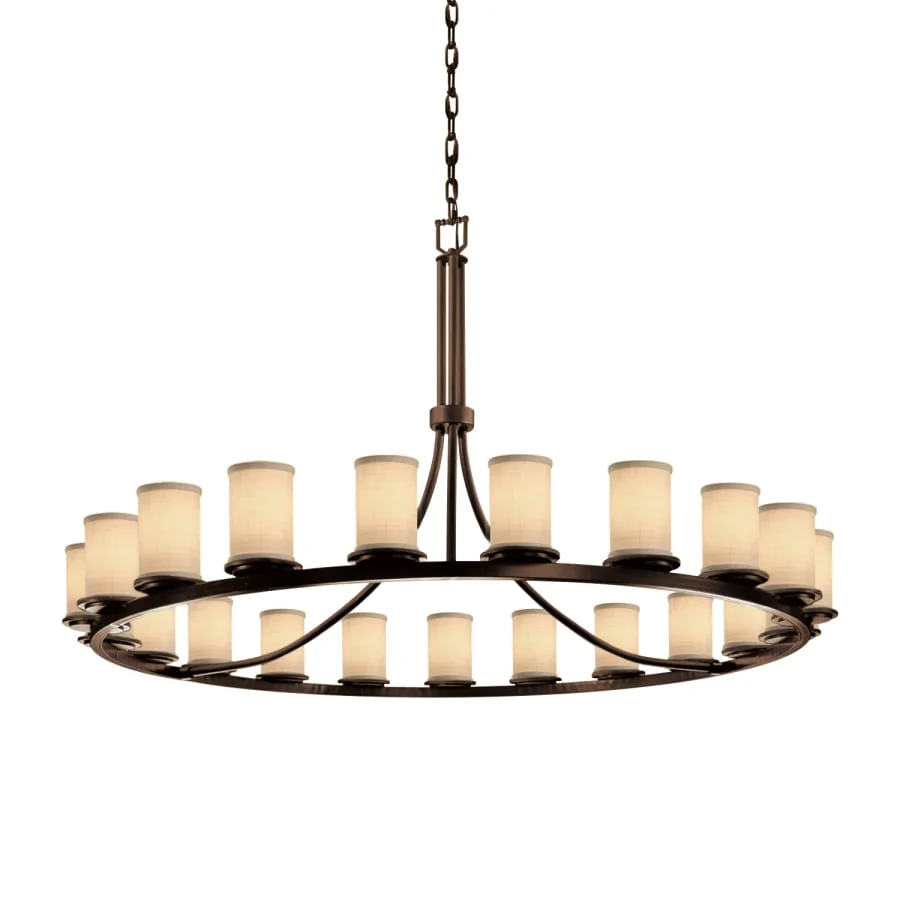 Justice Design Group Textile 21 Light 60" Wide Pillar Candle Style Chandelier with Cream Woven Fabric Shades - Image 1