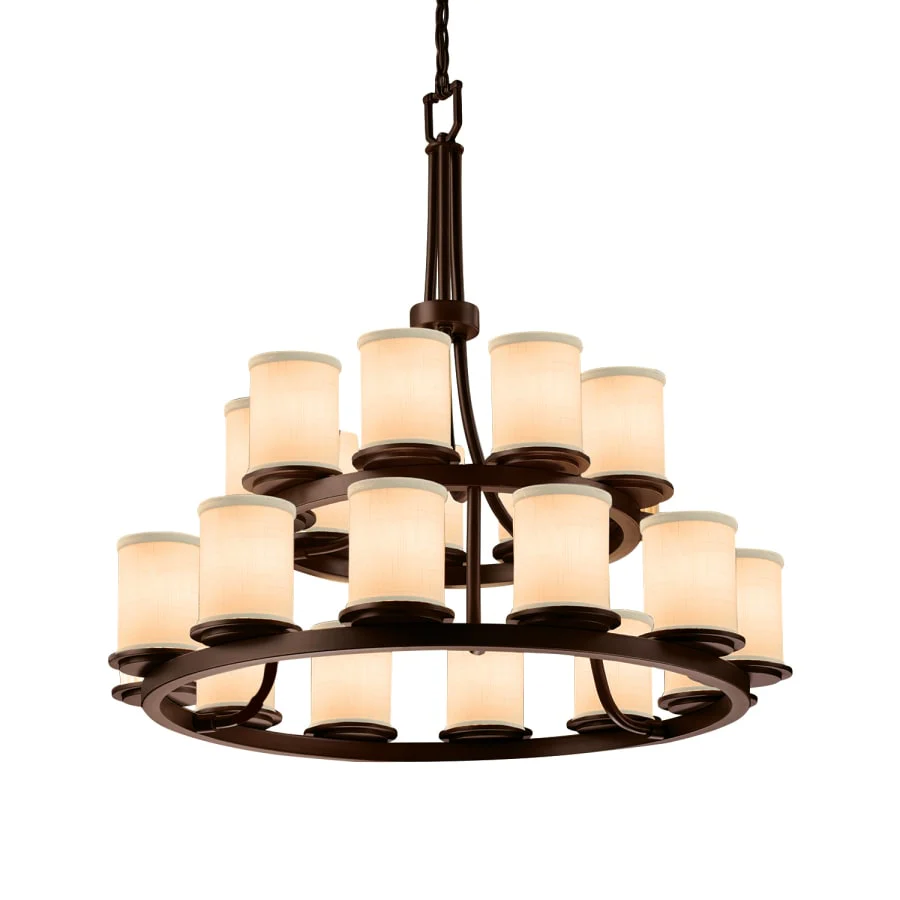 Justice Design Group Textile 21 Light 33" Wide Pillar Candle Style Chandelier with Cream Woven Fabric Shades - Image 1