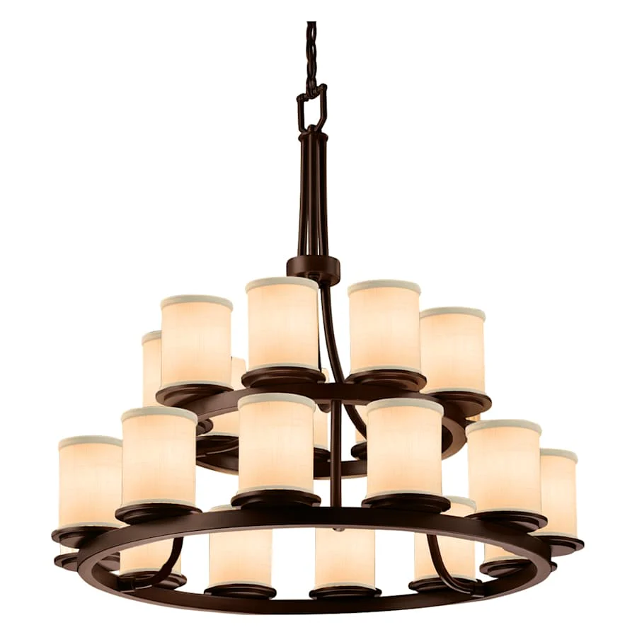 Justice Design Group Textile 33" Wide Ring Chandelier with Cream Shades - Image 1
