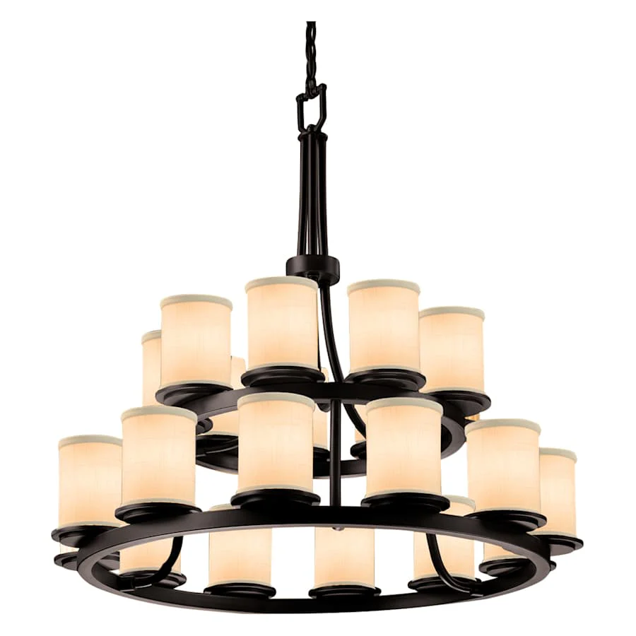 Justice Design Group Textile 33" Wide Ring Chandelier with Cream Shades - Image 3