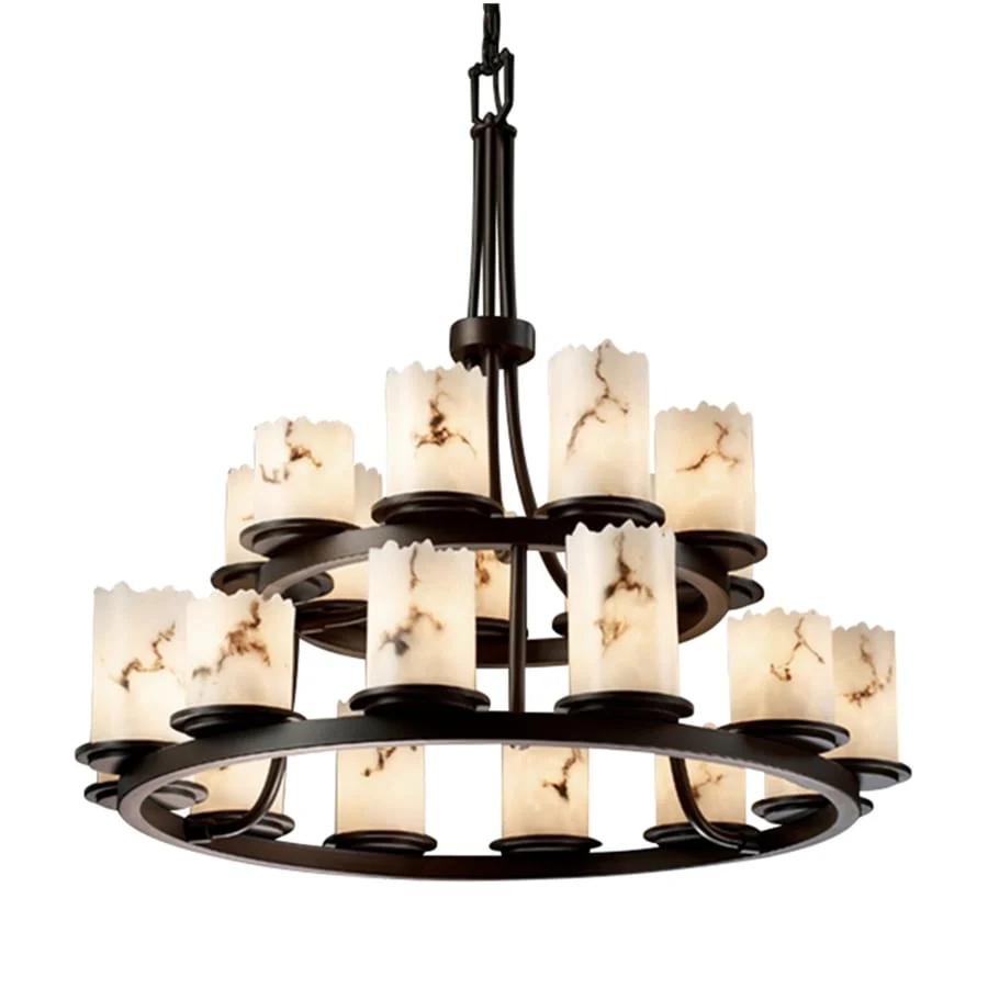 Justice Design Group LumenAria 21 Light 33" Wide Pillar Candle Chandelier with Faux Alabaster Resin Shades - Image 1