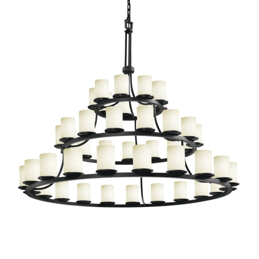 Justice Design Group Fusion 45 Light 60" Wide Pillar Candle Chandelier with Flat Rimmed Cylinder Opal Shades - Image 1