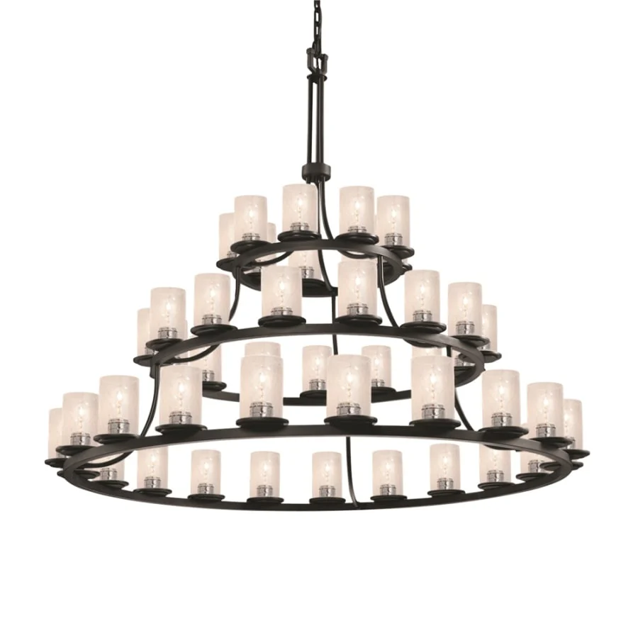 Justice Design Group Fusion 45 Light 60" Wide Pillar Candle Chandelier with Flat Rimmed Cylinder Seeded Shades - Image 1