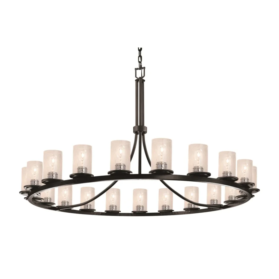 Justice Design Group Fusion 21 Light 60" Wide Pillar Candle Chandelier with Flat Rimmed Cylinder Seeded Shades - Image 1