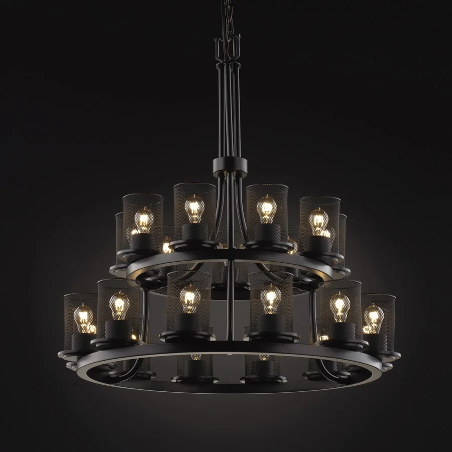 Justice Design Group Wire Mesh 21 Light 33" Wide Pillar Candle Style Chandelier with Wire Mesh Shades - Image 2