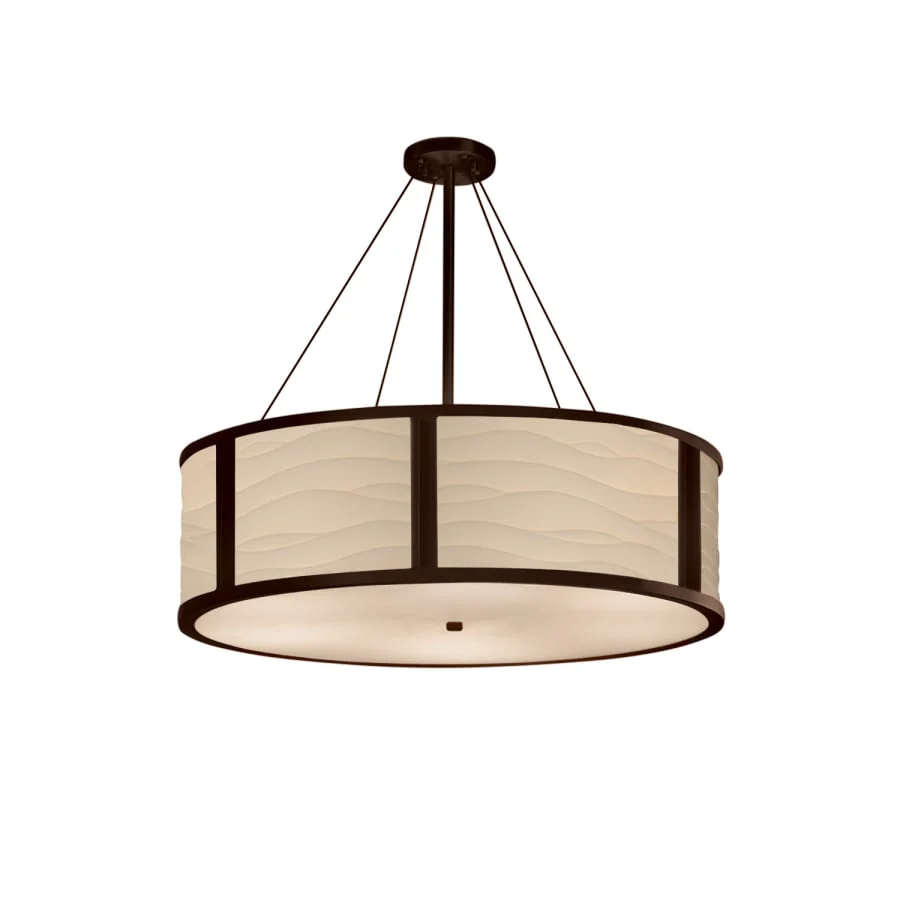 Justice Design Group Porcelina Single Light 36" Wide Integrated 3000K LED Drum Chandelier with Wavy Faux Porcelain Resin Shade - Image 1