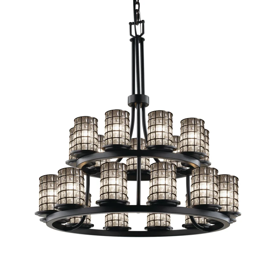 Justice Design Group Wire Glass 21 Light 33" Wide Pillar Candle Style Chandelier with Clear, Bubble Glass Shades - Image 1