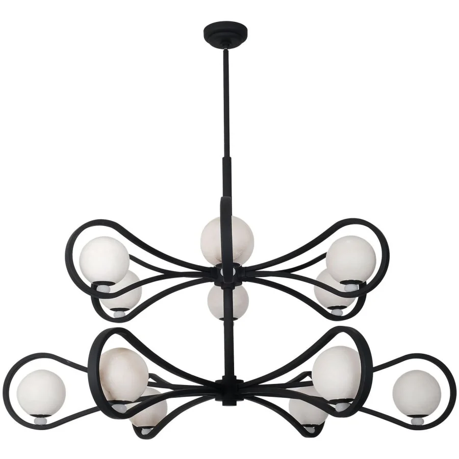 Kalco Elliptical 12 Light 48" Wide LED Chandelier with Alabaster Shades - Image 1