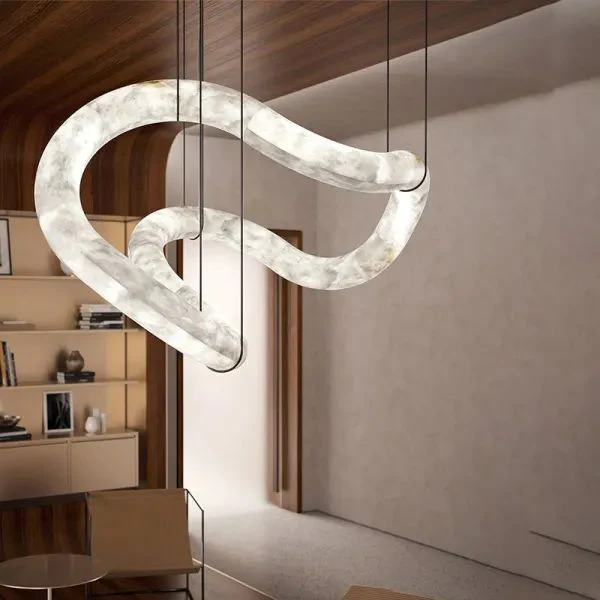 Alabaster Unique Curved Lake  Shape Chandelier - Image 1