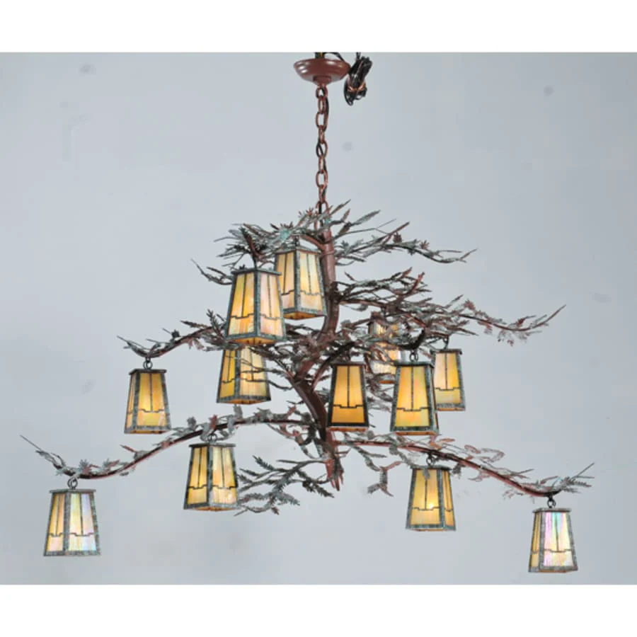 Meyda Tiffany Pine Branch Valley View 12 Light 52" Wide Chandelier with Beige Glass Shades - Rust Finish - Image 1