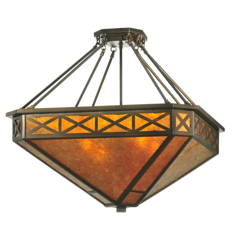Meyda Tiffany 25" W Amber Mica Diamond Mission Octagon Inverted Pendant - Image 1