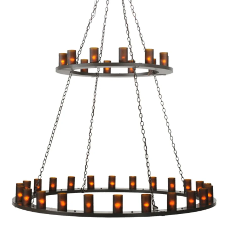 Meyda Tiffany Loxley 36 Light 72" Wide Pillar Candle Style Chandelier with Amber Glass Shades - Timeless Bronze Finish - Image 1