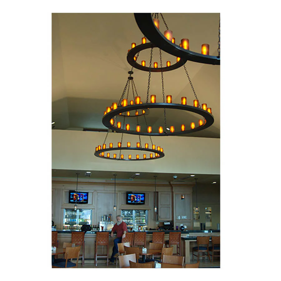Meyda Tiffany Loxley 36 Light 72" Wide Pillar Candle Style Chandelier with Amber Glass Shades - Timeless Bronze Finish - Image 2