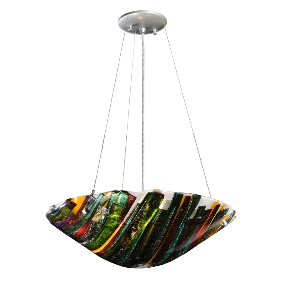 Meyda Tiffany 18" W Penna Di Pavone Fused Glass Inverted Pendant - Image 1