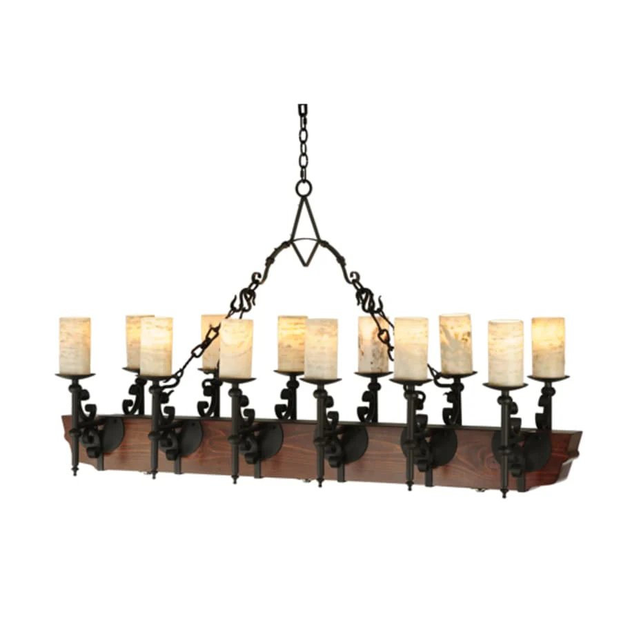 Meyda Tiffany Tudor 15 Light 60" Wide Pillar Candle Style Chandelier with Amber Jadestone Shades - Wrought Iron Finish - Image 1