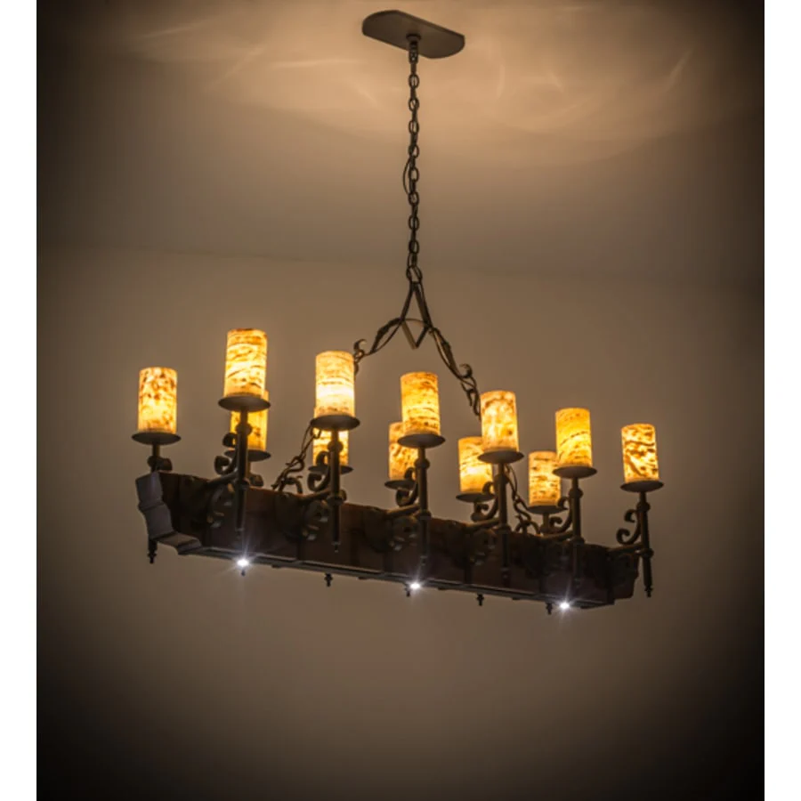 Meyda Tiffany Tudor 15 Light 60" Wide Pillar Candle Style Chandelier with Amber Jadestone Shades - Wrought Iron Finish - Image 2