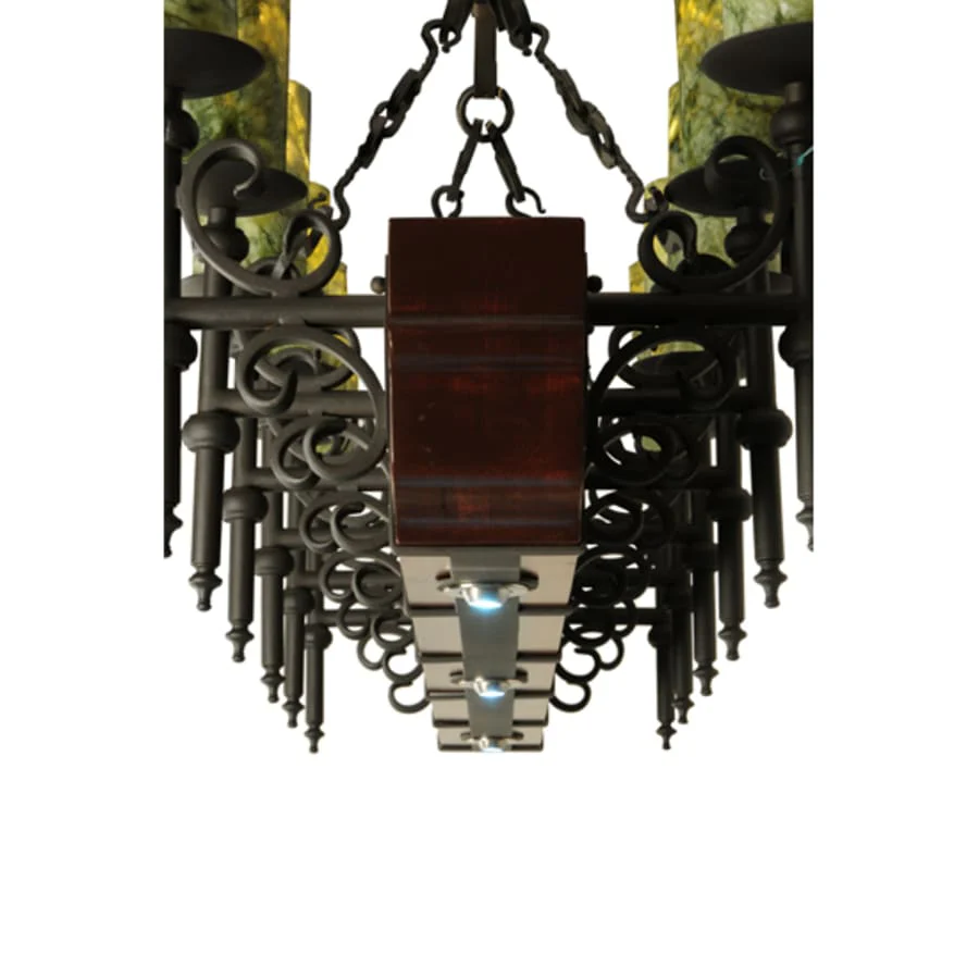 Meyda Tiffany Tudor 15 Light 60" Wide Pillar Candle Style Chandelier with Green Jadestone Shades- Wrought Iron Finish - Image 2