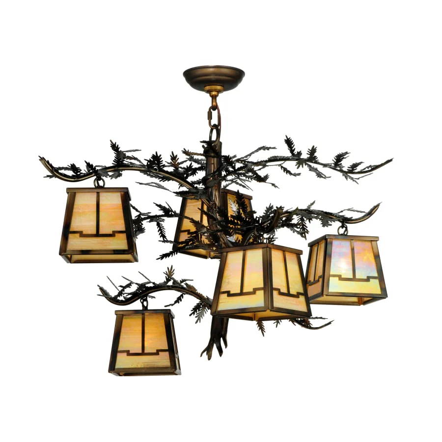 Meyda Tiffany Pine Branch 5 Light 29" Wide Chandelier with Yellow Acrylic Shade - Image 1