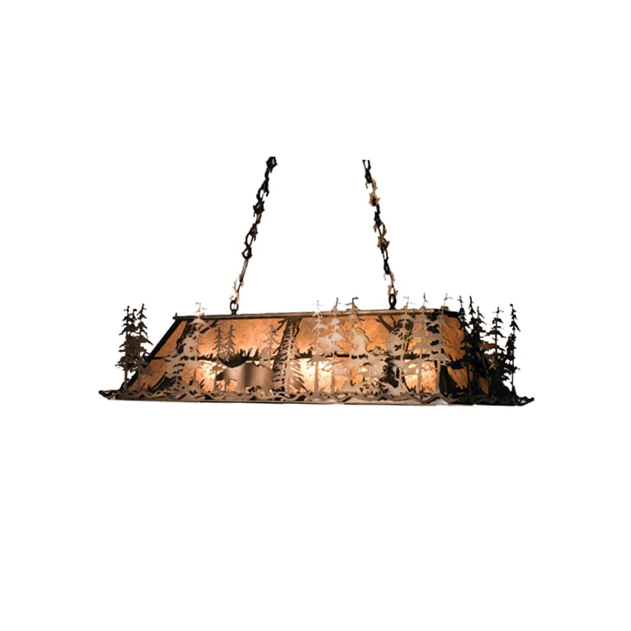 Meyda Tiffany Moose at Dusk 9 Light 54″ Wide Billiard Chandelier with Silver Mica Shade