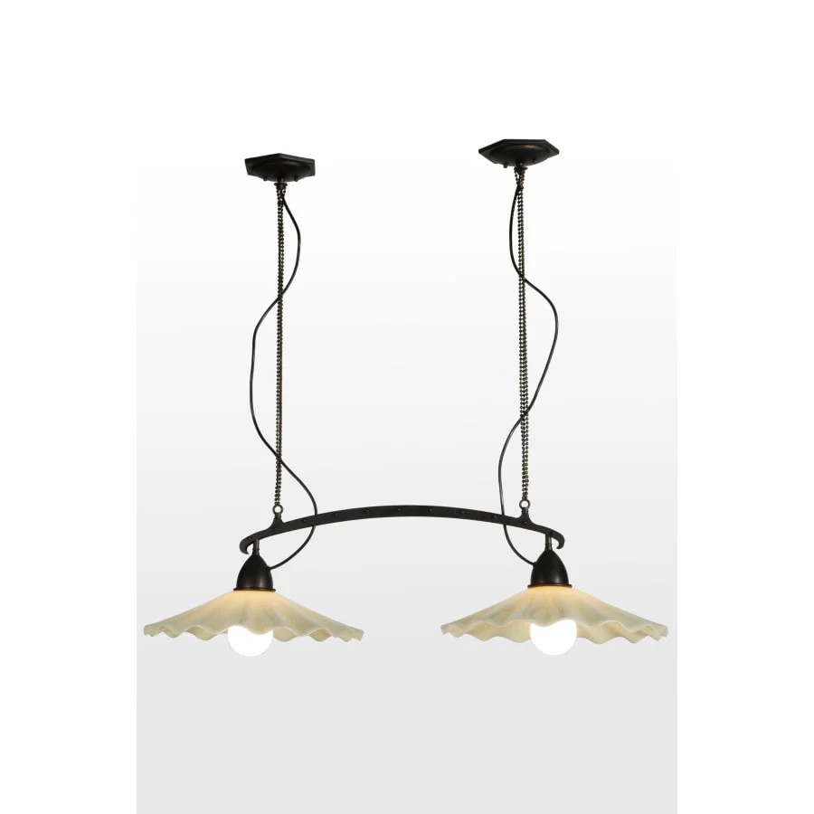 Meyda Tiffany 43" L Hoefijzer Beige 2 Light Fused Glass Island Chandelier - Image 1