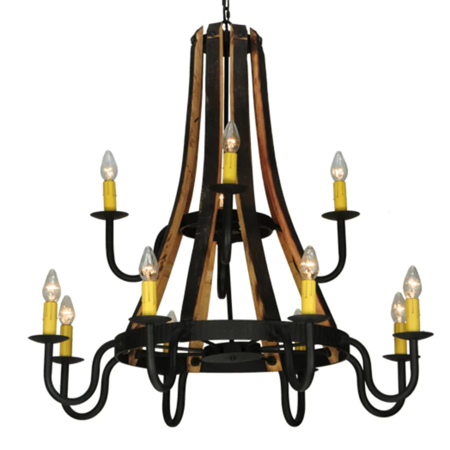 Meyda Tiffany Barrel Stave Madera 12 Light 44" Wide Wrought Iron Candle Style Chandelier - Image 1