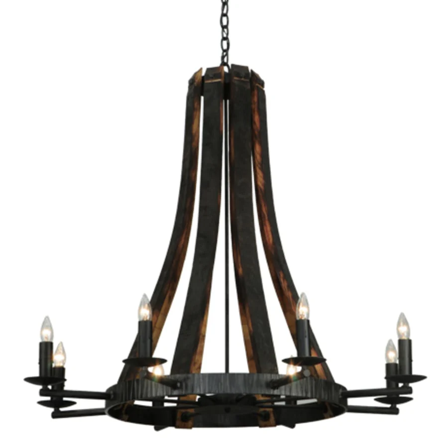 Meyda Tiffany Barrel Stave Madera 8 Light 42" Wide Taper Candle Style Chandelier - Natural Wood Finish - Image 1