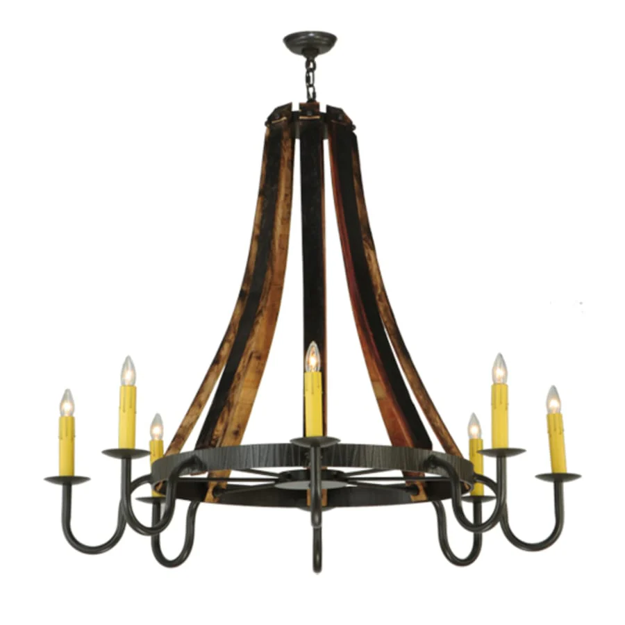Meyda Tiffany Barrel Stave Madera 8 Light 48" Wide Taper Candle Style Chandelier - Natural Wood / Timeless Bronze Finish - Image 1