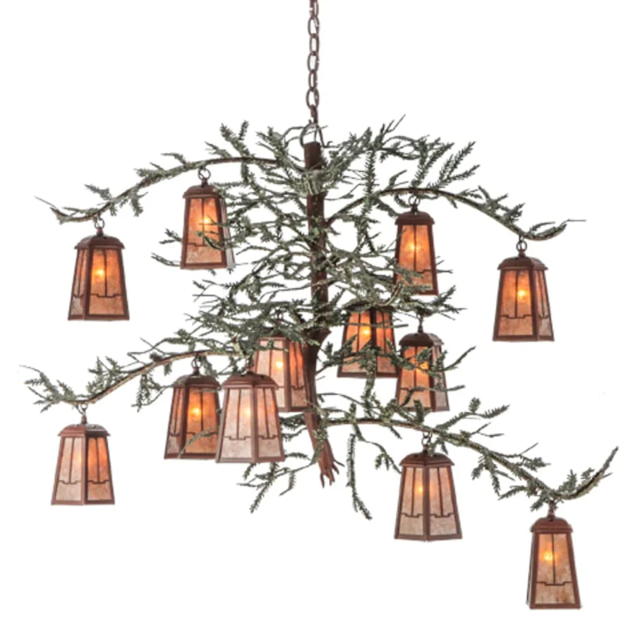 Meyda Tiffany Pine Branch Valley View 12 Light 52" Wide Chandelier with Silver Mica Shades - Rust Finish - Image 1