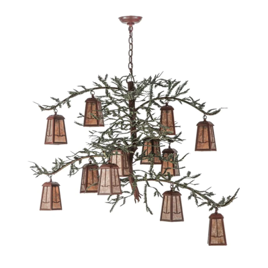 Meyda Tiffany Pine Branch Valley View 12 Light 52" Wide Chandelier with Silver Mica Shades - Rust Finish - Image 2