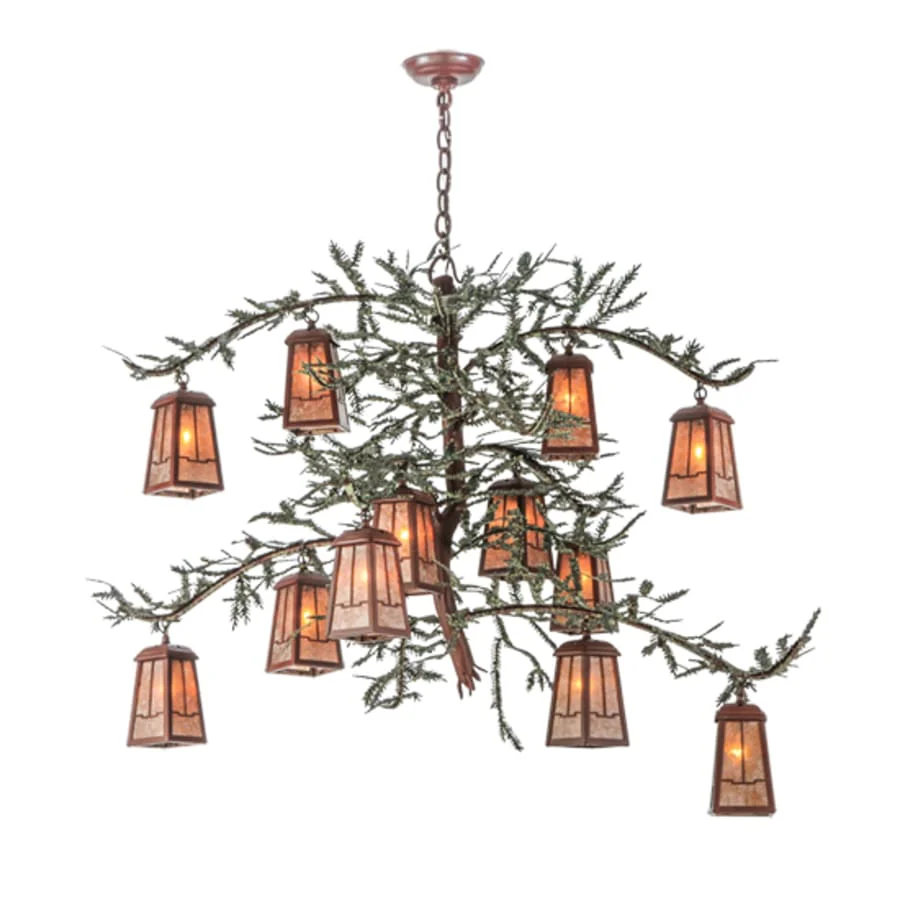Meyda Tiffany Pine Branch Valley View 12 Light 52" Wide Chandelier with Silver Mica Shades - Rust Finish - Image 3