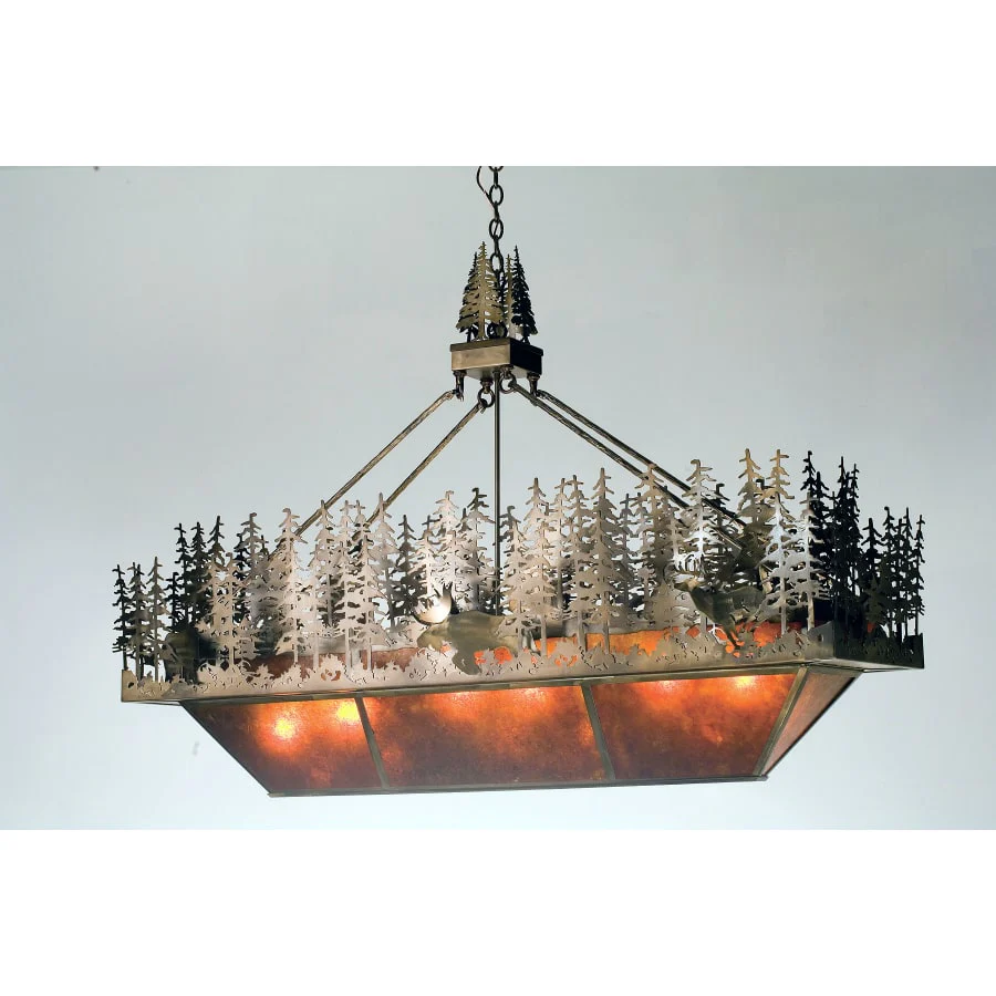 Meyda Tiffany Pine Lake 6 Light 60" Wide Billiard Chandelier with Brown Glass Shade - Image 1