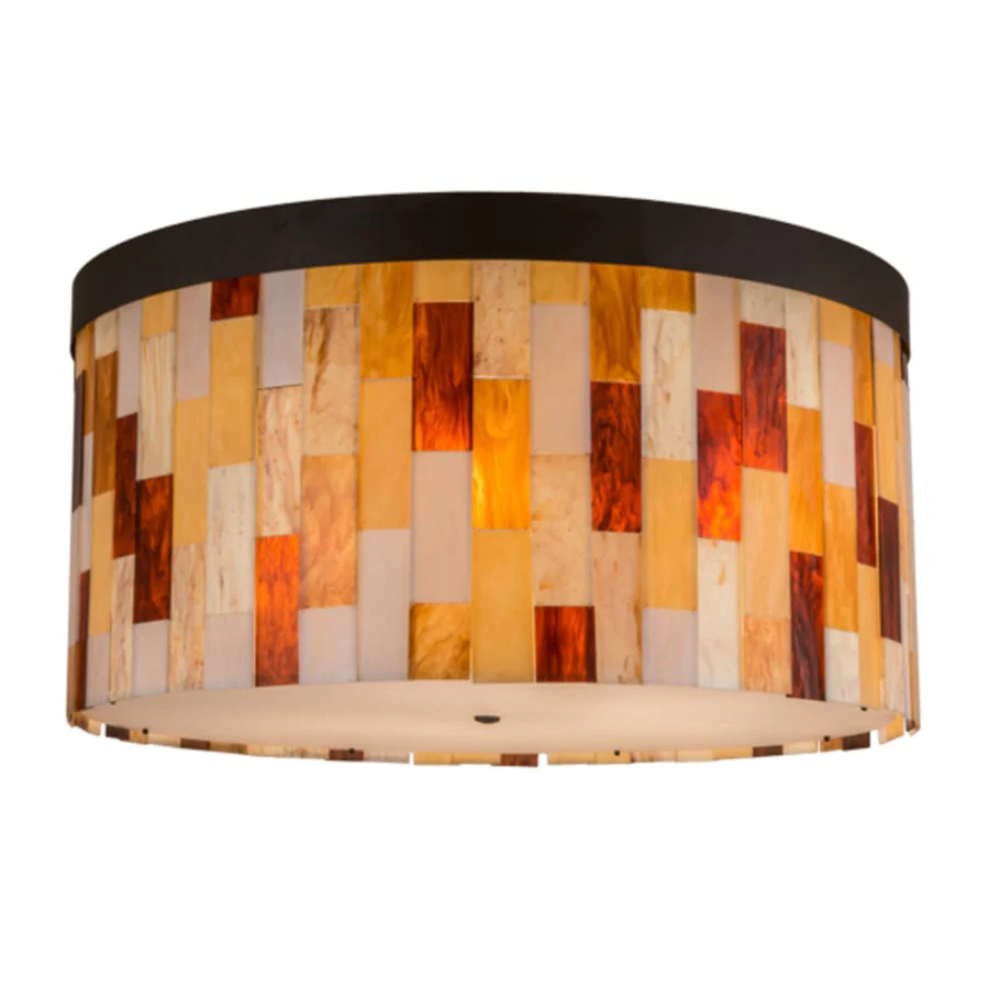 Meyda Tiffany Cilindro Calico 6 Light 24" Tall Flush Mount Drum Ceiling Fixture - Oil Rubbed Bronze Finish - Image 1