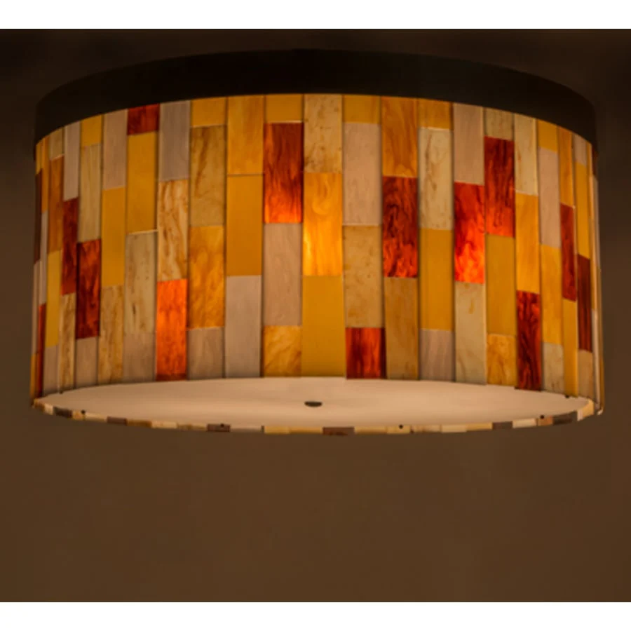 Meyda Tiffany Cilindro Calico 6 Light 24" Tall Flush Mount Drum Ceiling Fixture - Oil Rubbed Bronze Finish - Image 2