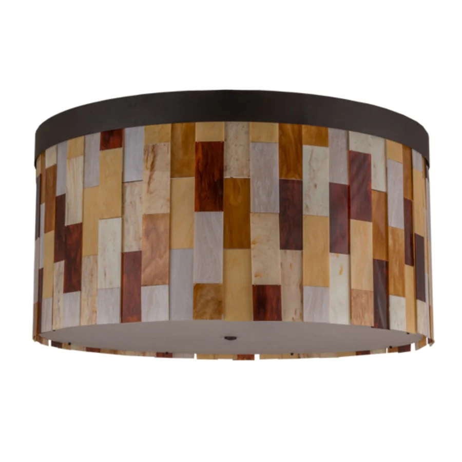 Meyda Tiffany Cilindro Calico 6 Light 24" Tall Flush Mount Drum Ceiling Fixture - Oil Rubbed Bronze Finish - Image 3