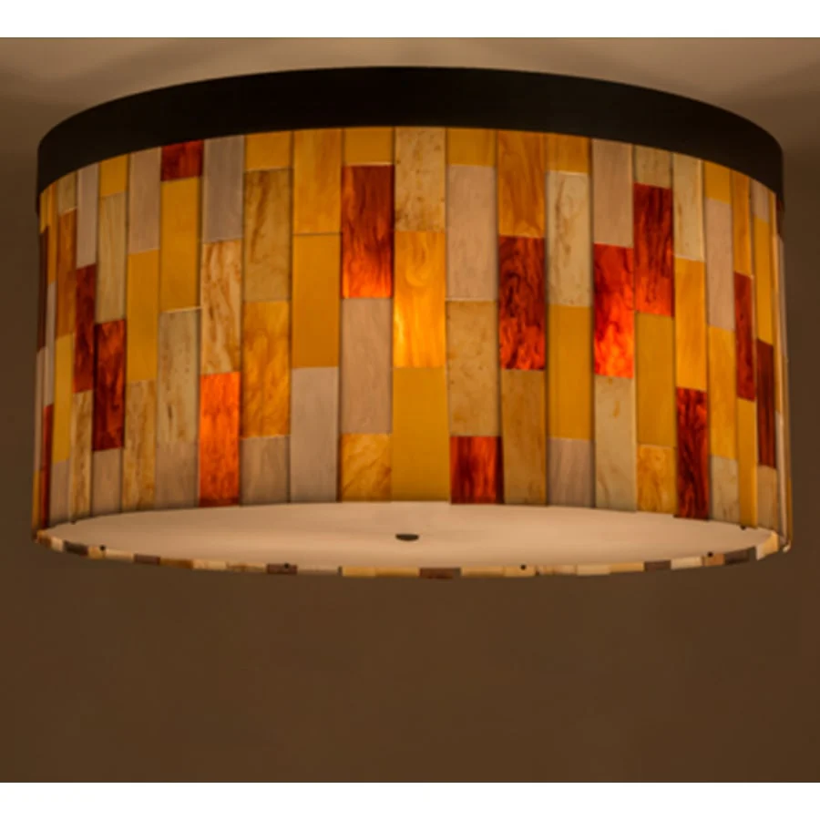 Meyda Tiffany Cilindro Calico 6 Light 28" Tall Flush Mount Drum Ceiling Fixture - Oil Rubbed Bronze Finish - Image 2