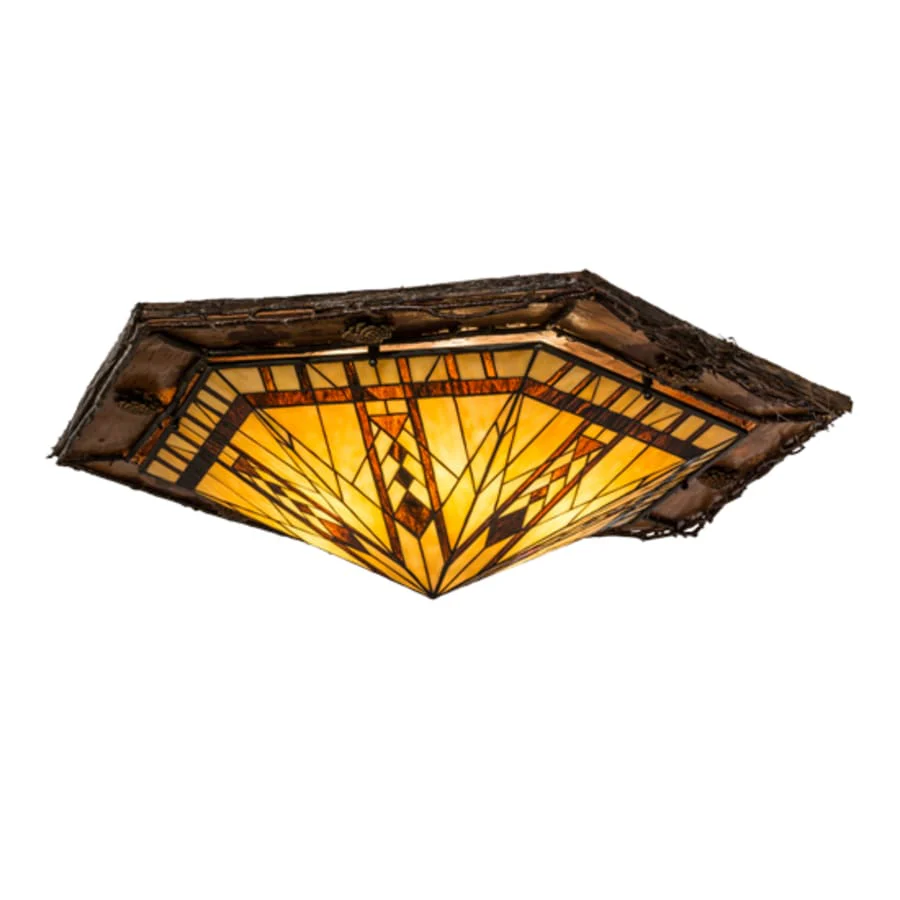 Meyda Tiffany Sonoma 6 Light 36" Wide Flush Mount Ceiling Fixture - Red Rust / Natural Wood Finish - Image 1