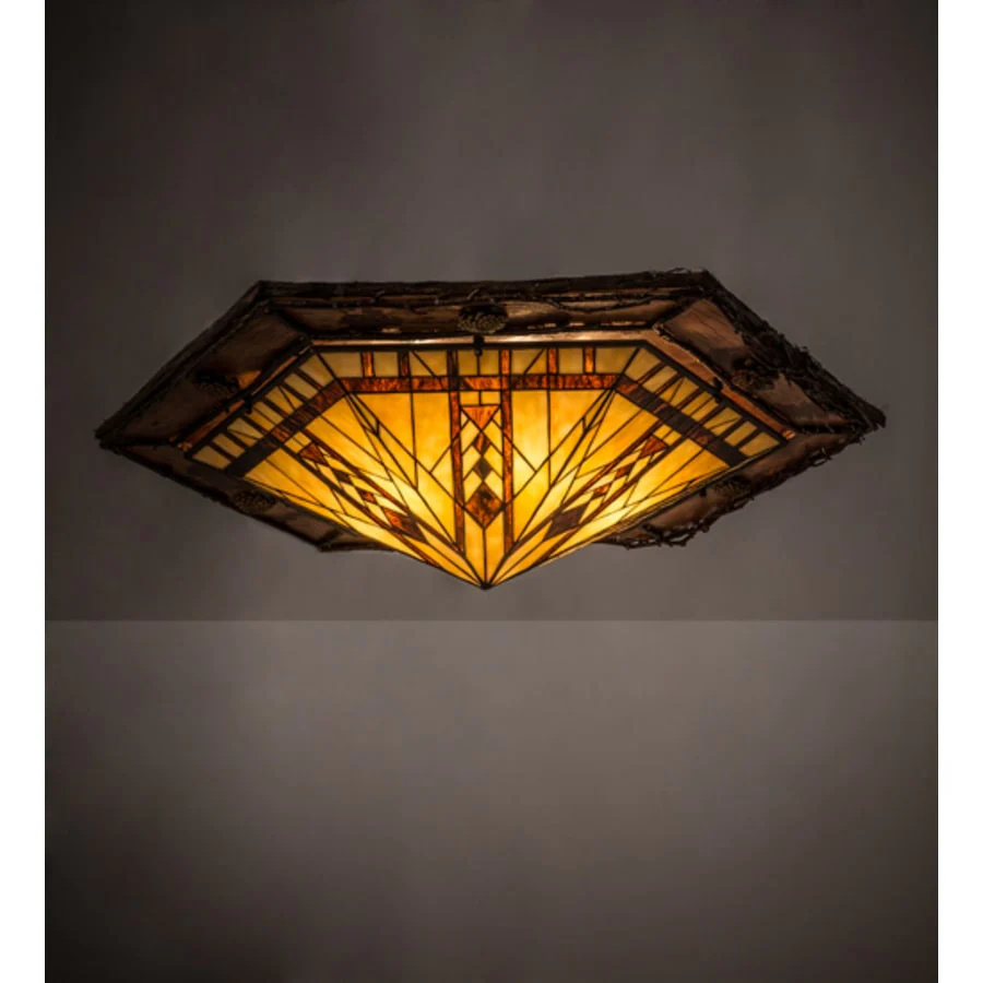 Meyda Tiffany Sonoma 6 Light 36" Wide Flush Mount Ceiling Fixture - Red Rust / Natural Wood Finish - Image 2