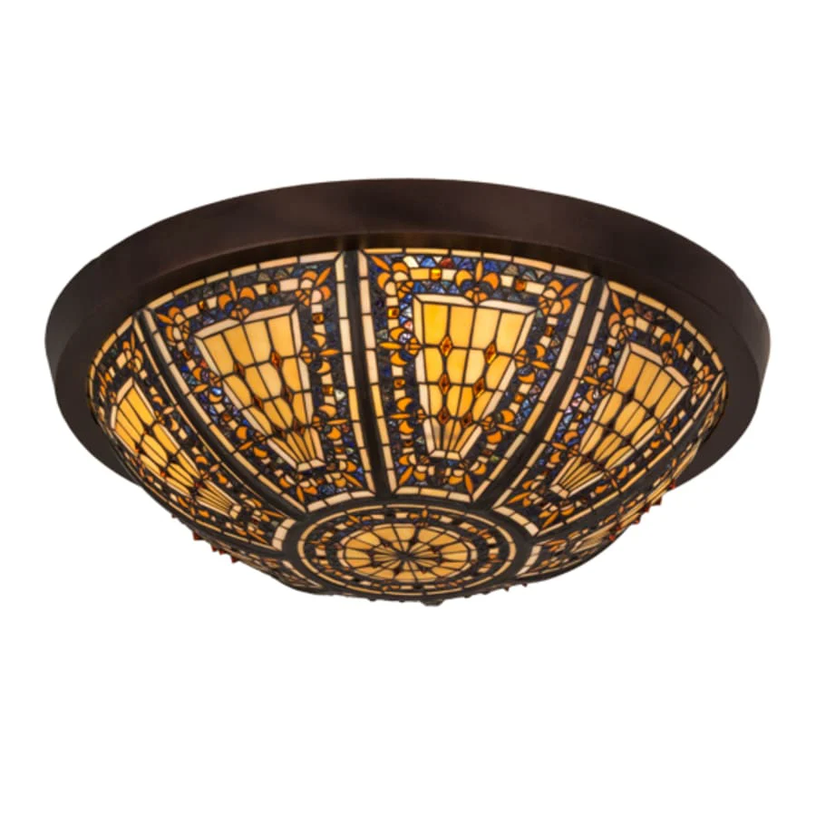 Meyda Tiffany Fleur-de-lis 4 Light 26" Wide Flush Mount Bowl Ceiling Fixture - Image 1