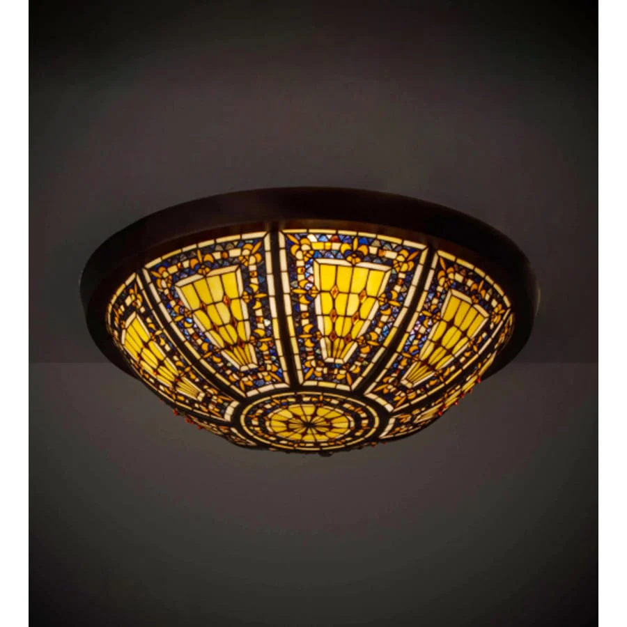 Meyda Tiffany Fleur-de-lis 4 Light 26" Wide Flush Mount Bowl Ceiling Fixture - Image 2
