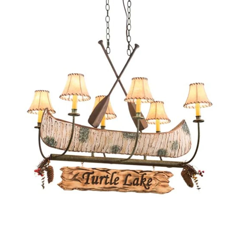 Meyda Tiffany Long Personalized Canoe 6 Light 39" Wide Linear Chandelier - Image 1