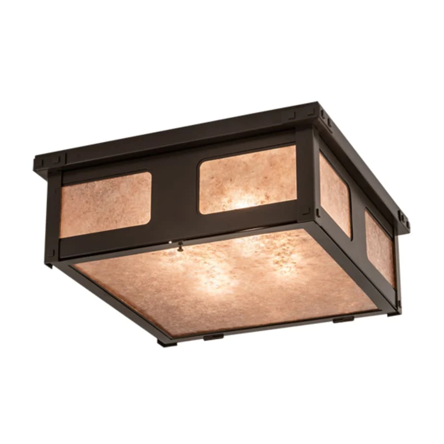 Meyda Tiffany Quezon 4 Light 34″ Wide Flush Mount Square Ceiling Fixture with Silver Mica Shade – Timeless Bronze Finish