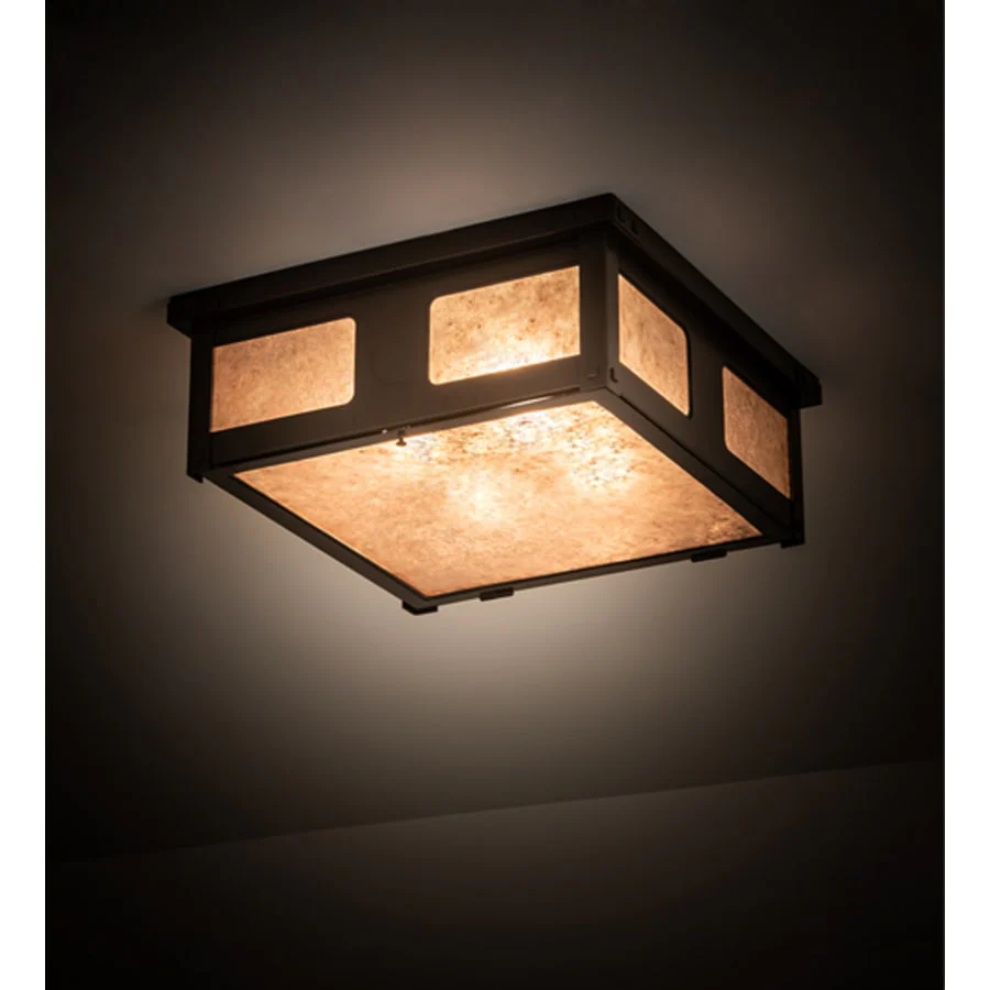 Meyda Tiffany Quezon 4 Light 34" Wide Flush Mount Square Ceiling Fixture with Silver Mica Shade - Timeless Bronze Finish - Image 2