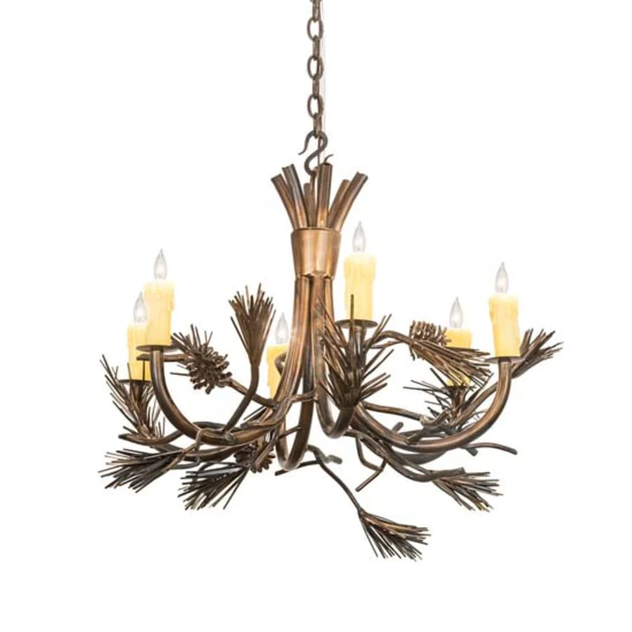 Meyda Tiffany Woodland Pine 6 Light 29" Wide Taper Candle Style Chandelier - Image 1